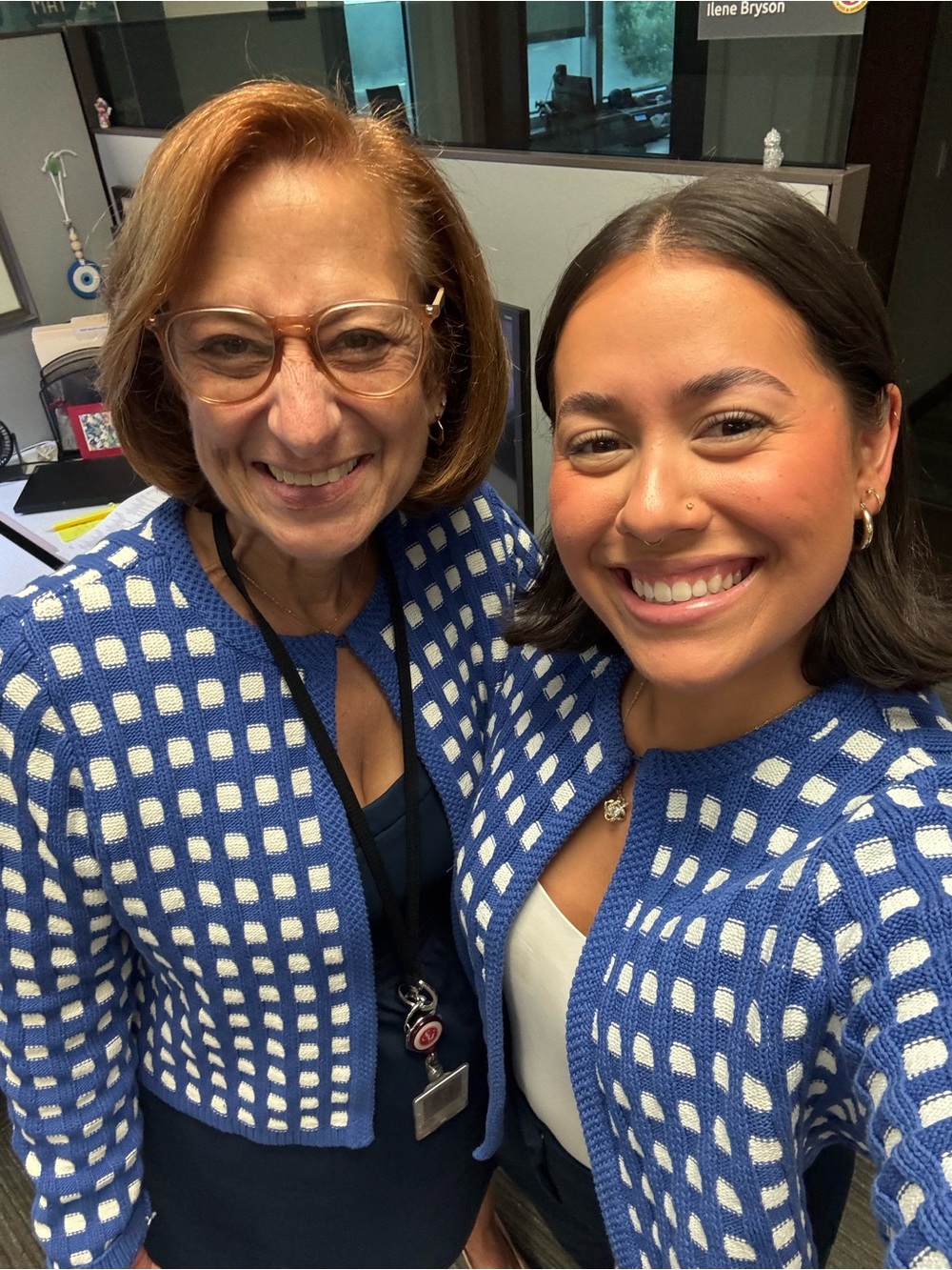 Blue and White Geo Sweater/Jacket - Ann Taylor